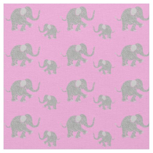 Cute Gray Baby Elephants on Pink Fabric