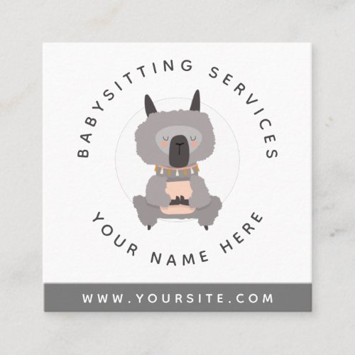 Cute Gray Baby Llama Daycare Childcare Babysitter  Square Business Card