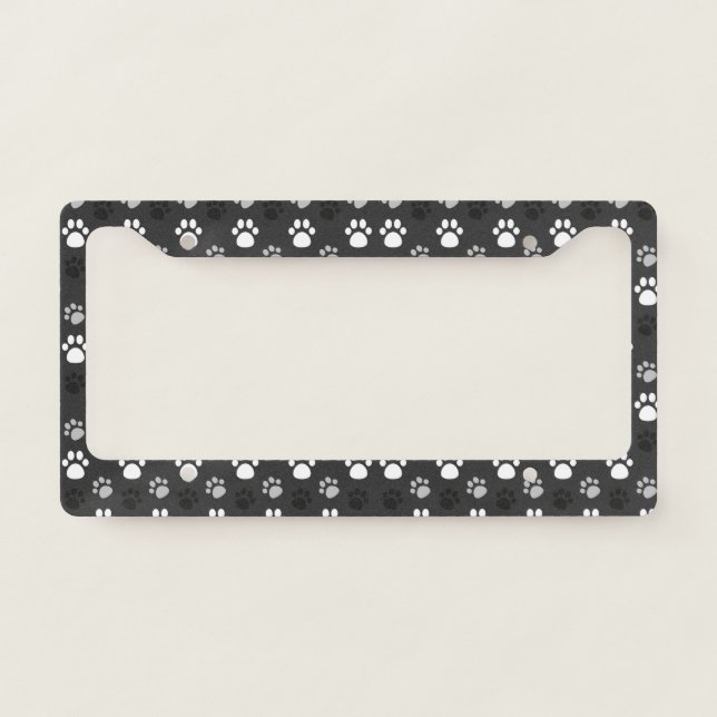 Cute Gray/Black/White Paw Print License Frame (Front)