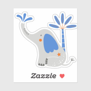 Cute Gray Blue Elephant with Palm Tree Laptop Sticker