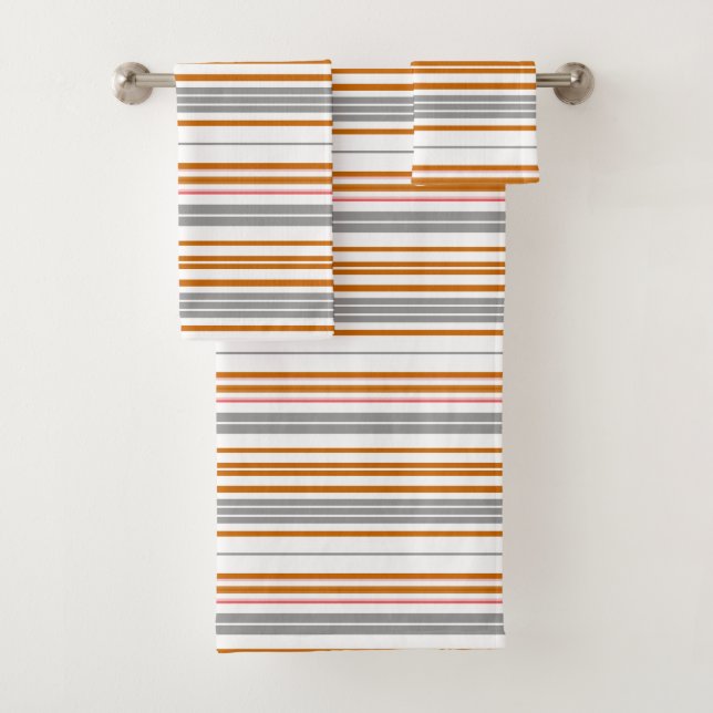 Cute gray brown stripes bath towel set (Insitu)