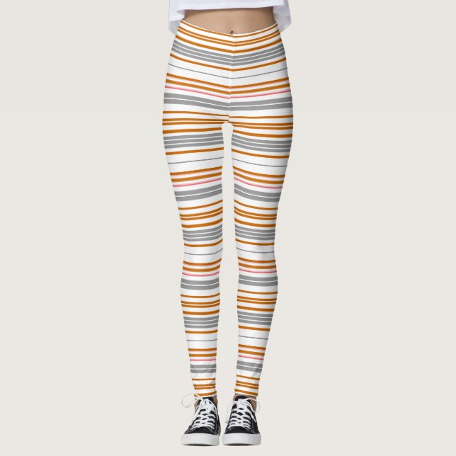 Cute gray brown stripes leggings (Front)