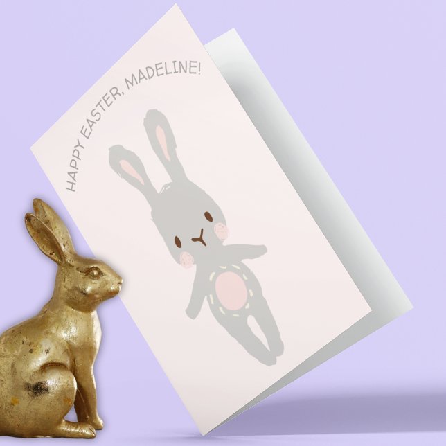 Cute Gray Bunny Rabbit Custom Happy Easter Card (Creator Uploaded)