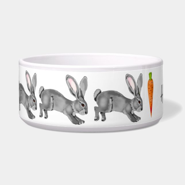 Cute Gray Bunny Rabbit Pattern Minimal Custom Bowl (Left)