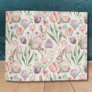 Cute Gray Bunny with Colorful Tulips 3 Ring Binder