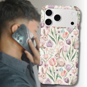 Cute Gray Bunny with Colorful Tulips iPhone 17 Pro Max Case