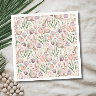 Cute Gray Bunny with Colorful Tulips Napkins