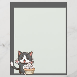 Cute gray cat and cupcake Paper Sheet