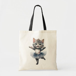 Cute gray cat ballerina dancing ballet tote bag