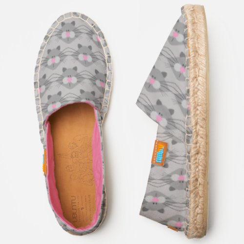 Cute Gray Cat Face Pattern Custom Color Espadrilles