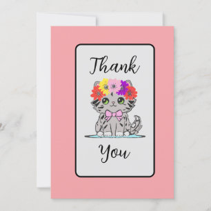 Cute Gray Cat Flat Thank You Card