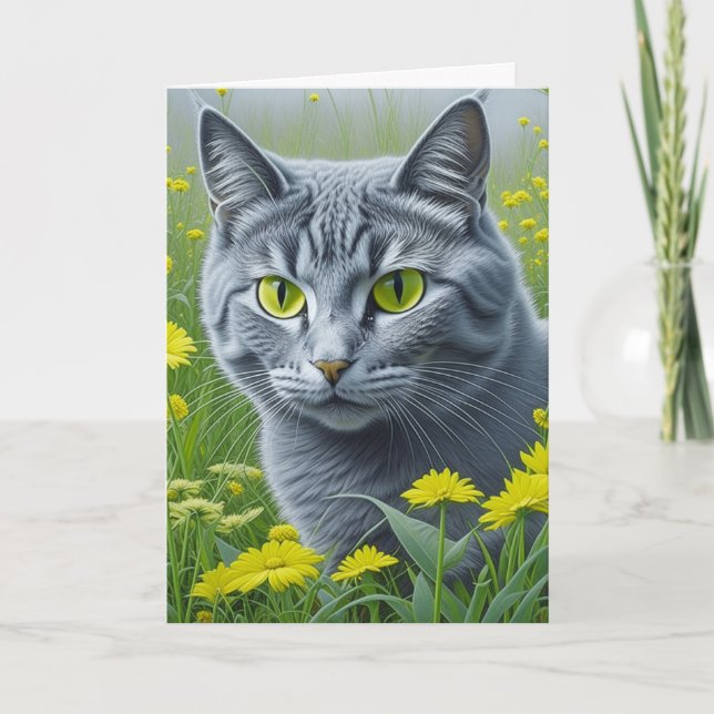 Cute Gray Cat | Lucky To Have You as a Friend Card (Front)