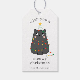 Cute Gray Cat Meowy Christmas Custom Holiday Gift Tags