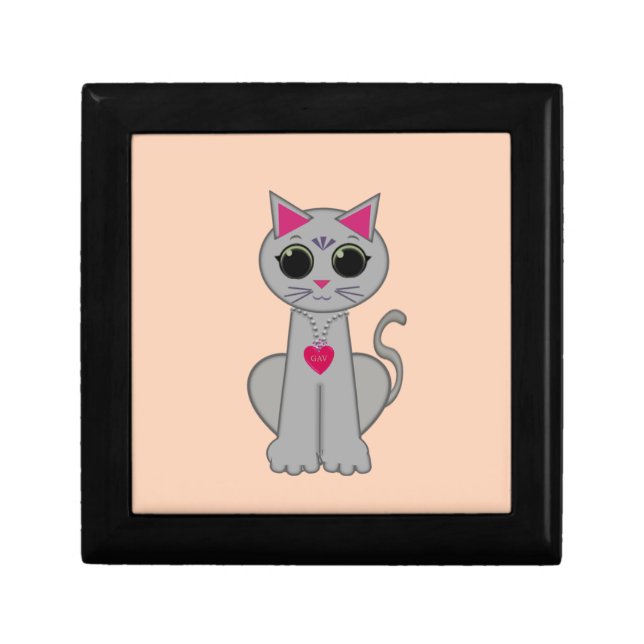 Cute Gray Cat on Light Coral Gift Box (Front)