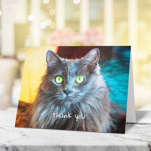 Cute gray cat simple handwritten typography sweet thank you card