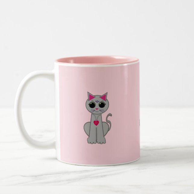 Cute gray cat Two-Tone coffee mug (Left)
