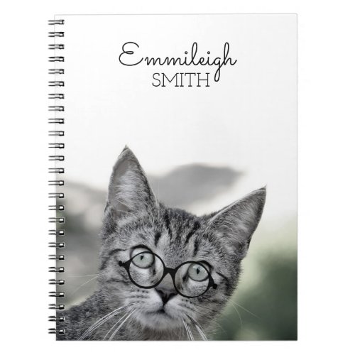 Cute Gray Cat with Glasses Personalized Notebook
