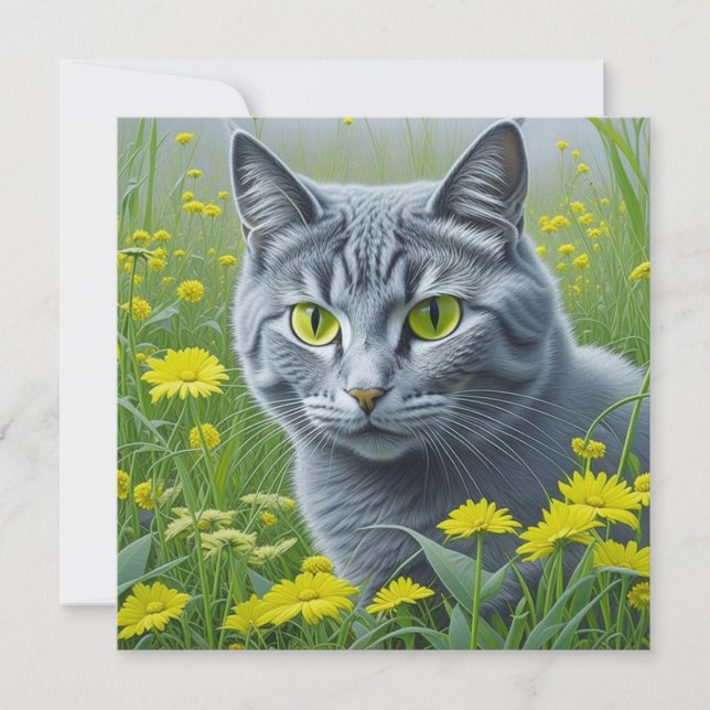Cute Gray Cat with Yellow Eyes Ai Art (Front)