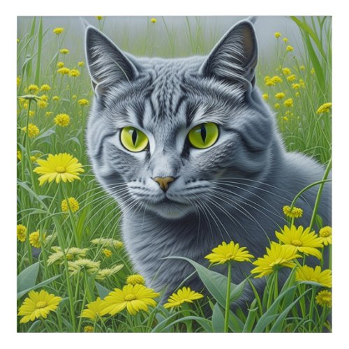 Cute Gray Cat with Yellow Eyes Ai Art
