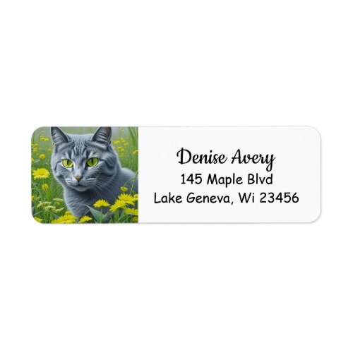 Cute Gray Cat with Yellow Eyes Ai Art Label