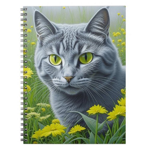 Cute Gray Cat with Yellow Eyes Ai Art Notebook