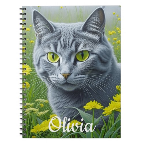 Cute Gray Cat with Yellow Eyes Personalized Notebook