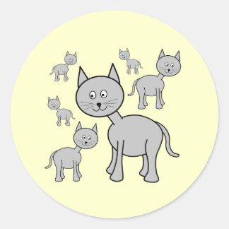 Cute Gray Cats. Cartoon on Cream. Classic Round Sticker