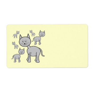Cute Gray Cats. Cartoon on Cream. Label