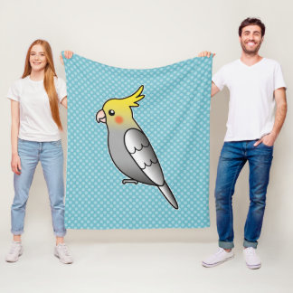 Cute Gray Cockatiel Cartoon Bird Illustration Fleece Blanket