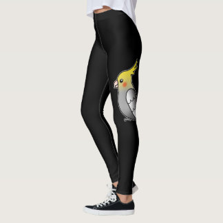 Cute Gray Cockatiel Cartoon Bird Illustration Leggings