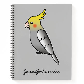Cute Gray Cockatiel Cartoon Bird Illustration Notebook