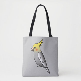 Cute Gray Cockatiel Cartoon Bird Illustration Tote Bag