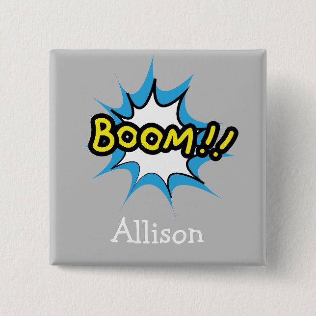 Cute Gray Comic Book Superhero theme Button (Front)