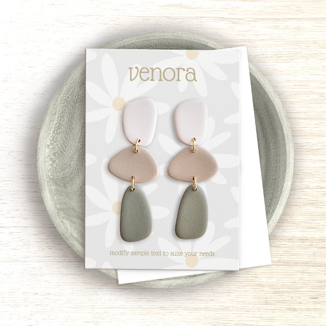 Cute Gray Daisy Floral Earring Display Card (Creator Uploaded)