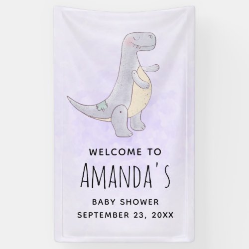 Cute Gray Dinosaur Toy Watercolor Baby Shower Banner