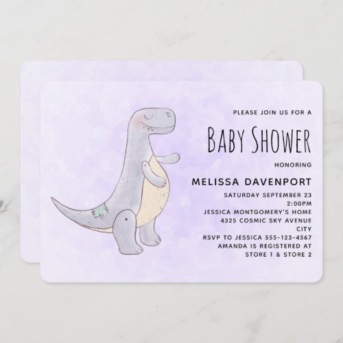 Cute Gray Dinosaur Toy Watercolor Baby Shower Invitation