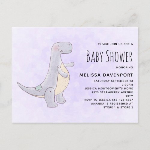 Cute Gray Dinosaur Toy Watercolor Baby Shower Invitation Postcard