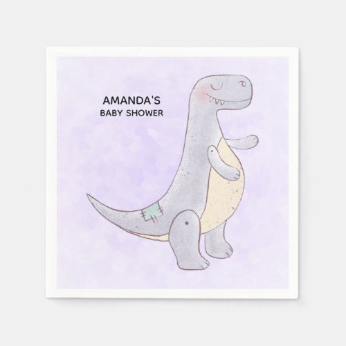  Cute Gray Dinosaur Toy Watercolor Baby Shower Napkins