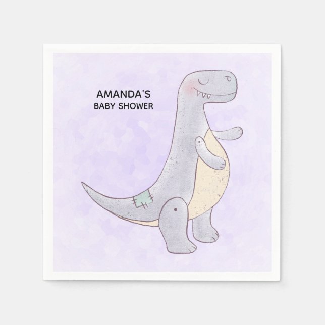  Cute Gray Dinosaur Toy Watercolor Baby Shower Napkins (Front)