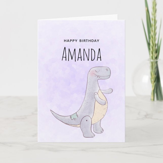 Cute Gray Dinosaur Toy Watercolor Birthday Card (Front)