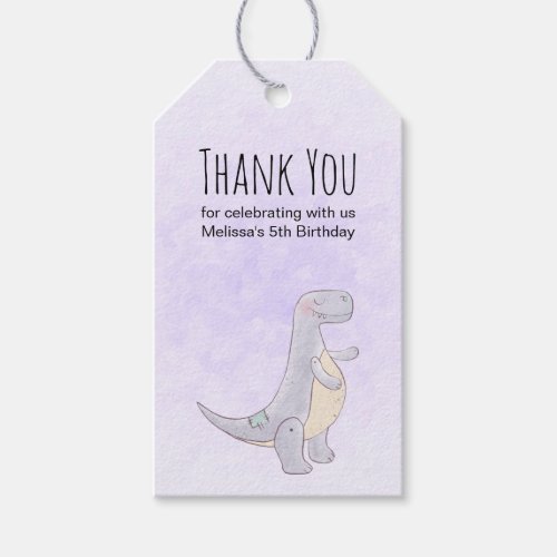Cute Gray Dinosaur Toy Watercolor Birthday Gift Tags