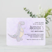 Cute Gray Dinosaur Toy Watercolor Birthday Invitation (Standing Front)