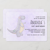 Cute Gray Dinosaur Toy Watercolor Birthday Invitation (Front/Back)