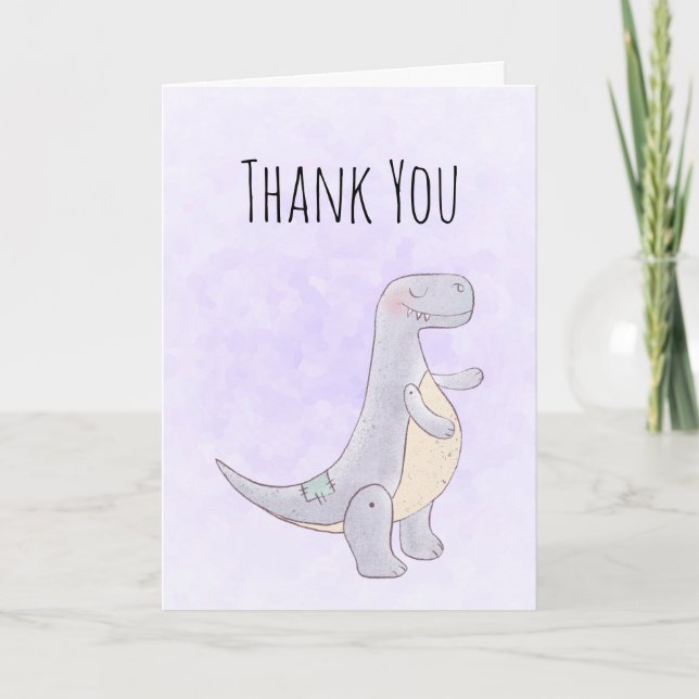 Cute Gray Dinosaur Toy Watercolor  Card (Front)