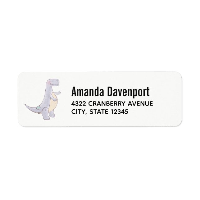 Cute Gray Dinosaur Toy Watercolor  Label (Front)