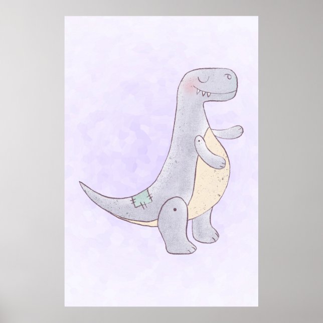 Cute Gray Dinosaur Toy Watercolor  Poster (Front)
