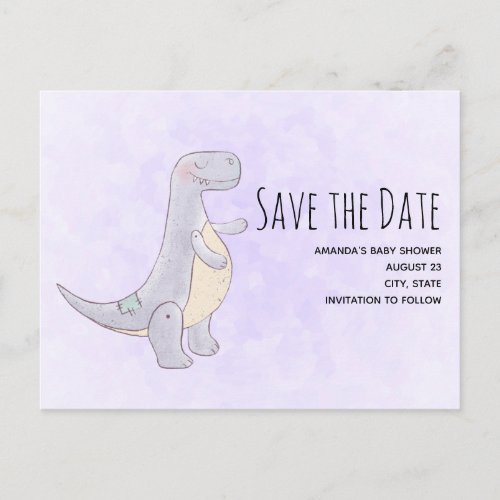 Cute Gray Dinosaur Toy Watercolor Save the Date Invitation Postcard