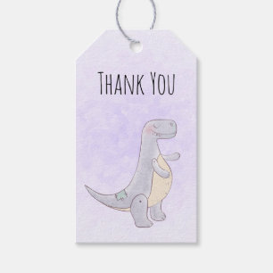 Cute Gray Dinosaur Toy Watercolor Thank You Gift Tags