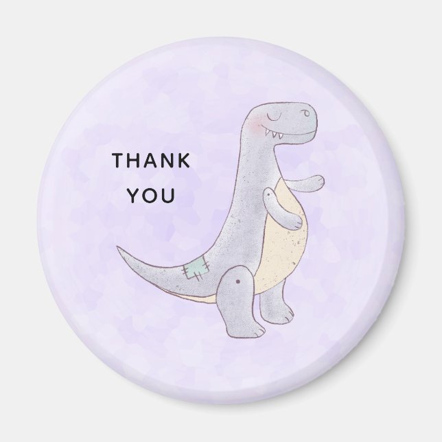 Cute Gray Dinosaur Toy Watercolor Thank You Magnet (Front)