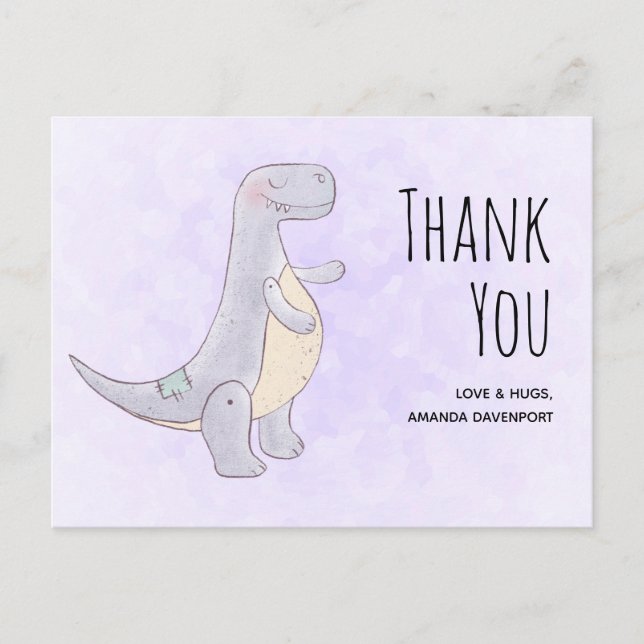 Cute Gray Dinosaur Toy Watercolor Thank You Postcard (Front)
